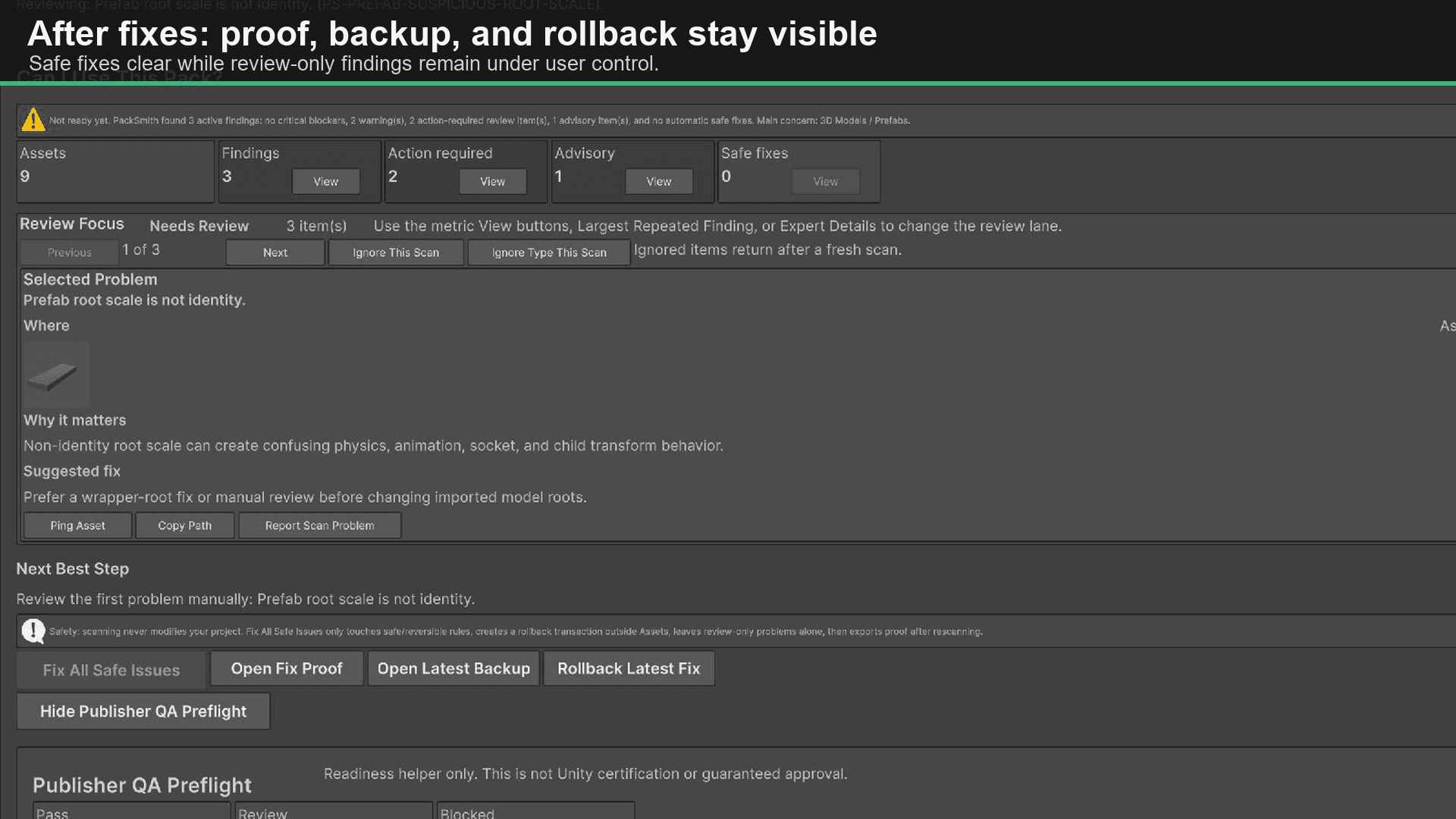 Safe-fix proof screenshot